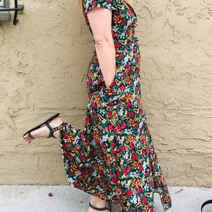 Zara floral maxi button up short sleeve dress